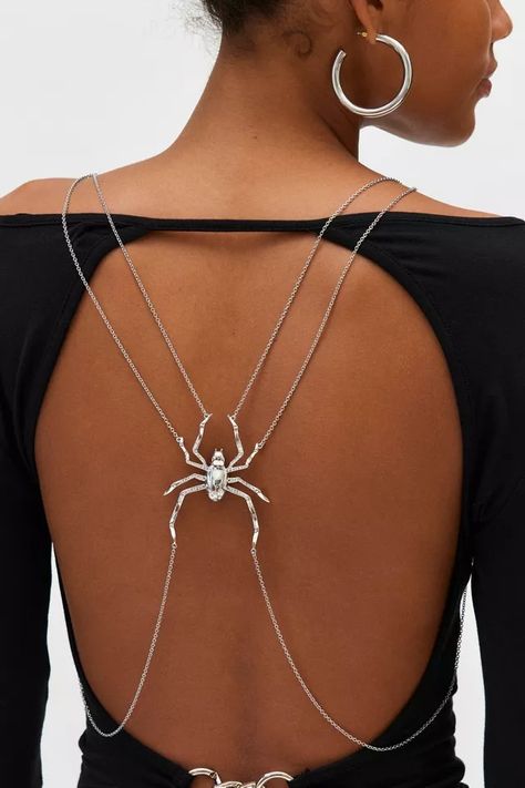 Spider Body Chain | Urban Outfitters Spider Themed Outfit, Skeleton Body, Body Chain Harness, Spooky Decorations, Chain Harness, Spider Jewelry, Australia Clothes, Beaded Spiders, Unique Halloween Costumes