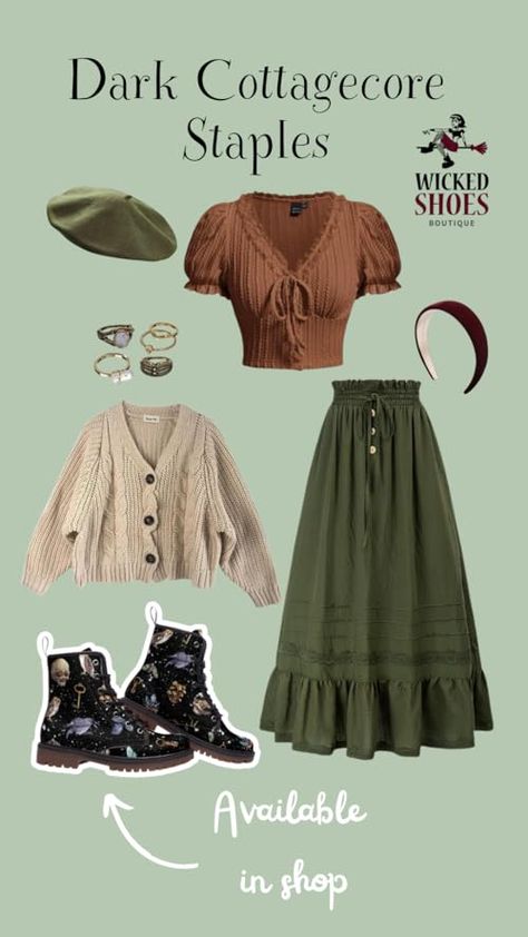 Wicked Shoes Boutique's Amazon Page Book Core Outfit, Modern Cottage Outfit, My Outfit Vibe, Cottagecore Clothing Aesthetic, Cottagecore Aesthetic Clothing, Dark Cottage Core Aesthetic Outfit, Woodsy Aesthetic Fashion, Amazon Boho Clothes, Cottagecore Outfits For School