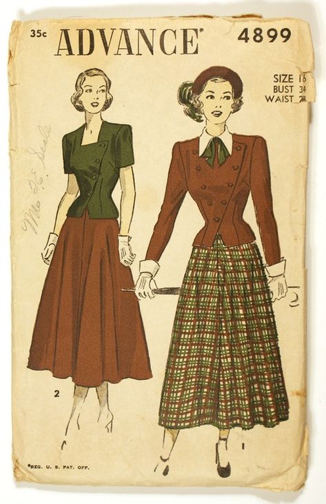 1949 Vintage Clothes Patterns, Patron Vintage, Fashion 1940s, Fashion Illustration Vintage, 20th Century Fashion, Look Retro, Vintage Dress Patterns, 40s Fashion, Contrast Collar