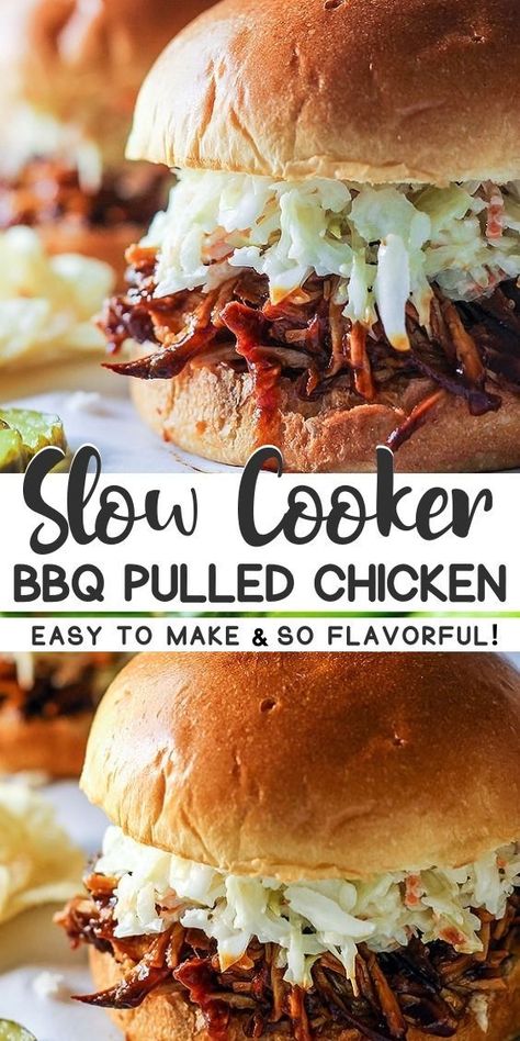 Slow Cooked Bbq Chicken, Slow Cooker Chicken Sandwich Recipes, Slow Cooker Bbq Pulled Chicken, Pulled Chicken Crock Pot Recipes, Bbq Chicken Sandwich Recipes, Bbq Pulled Chicken Recipes, Crockpot Pulled Chicken, Bbq Pulled Chicken Sandwiches, Slow Cooker Chicken Pot Pie