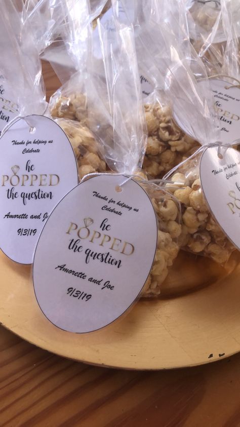 Black And Green Engagement Party, Engagement Party Favours, He Popped The Question Popcorn, Popped The Question Popcorn, Proposal Night, Popcorn Party Favors, Popcorn Theme, Engagement Party Diy, He Popped The Question