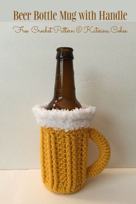 Beverage Beer Can Bottle Cozy Free Crochet Patterns - DIY Magazine Beer Stein Crochet Pattern, Beer Can Cozy Crochet Free Pattern, Crochet Beer Bottle Cozy Pattern Free, Crochet Beer Holder, Beer Cozy Crochet Pattern, Crochet Coozies Beer, Crochet Can Cozy Free Pattern, Manly Crochet, Crochet Beer Cozy