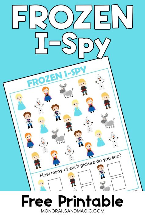 Frozen I-Spy Free Printable Activity - Monorails and Magic Spy Cartoon, Road Trip Activity Book, Preschool Homework, Disney Printables Free, Frozen Activities, Frozen Printables, Disney Activities, Simple Images, Special Education Activities