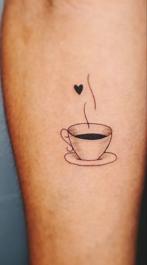 Coffee Mug Tattoo, Bird Shoulder Tattoos, Coffee Cup Tattoo, Small Feminine Tattoos, Minimal Coffee, Small Symbol Tattoos, Shoulder Cap Tattoo, Geometric Line Tattoo, Feminine Skull Tattoos