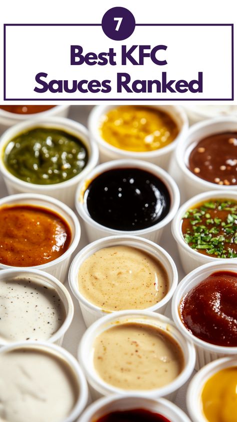 An assortment of KFC sauces in small containers, showcasing a variety of flavors from sweet to spicy. New Flavour, Something Sweet, Original Recipe, Dipping Sauce, Salad Dressing, Chicken Recipes, Condiments, Sauce, Chicken