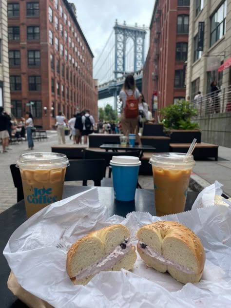 Coffee & Bagel in Brooklyn New York Bagels Aesthetic, Bagel Aestethic, Bagel New York, Bagels Nyc, Brooklyn Cafe, New York Bagels, Ny Bagel, Nyc Coffee Shop, Coffee And Bagel