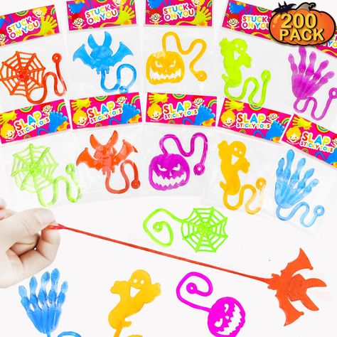 PRICES MAY VARY. 200 Pack Sticky Toys - This set includes 5 styles- sticky hands, pumpkins, ghosts, spiders, and bats. Each style comes in 5 colors - red, rose, green, orange, blue - for a total of 200 pieces (individually wrapped). Halloween Treats Non-Candy Bulk - A fantastic alternative to candy in this Halloween! These spooky sticky hands are perfect for trick-or-treat toys, giveaways, and handouts. Halloween Party Favors - Ideal for kids' party goodie bags stuffers, pinata fillers, boo bask Halloween Birthday Treats, Halloween Party Prizes, Kids Halloween Birthday Party, Halloween Birthday Party Decorations, Sticky Hands, Birthday Pinata, Halloween Goodie Bags, Pinata Party, Halloween Coloring Book