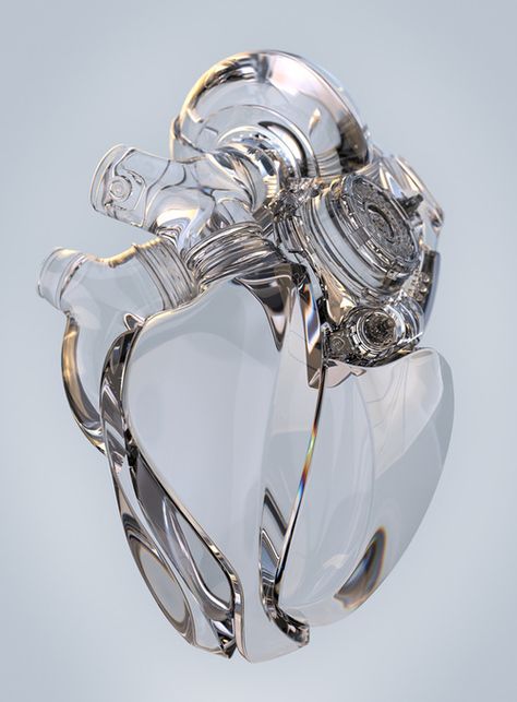 A heart of glass. @Rachel Falk Futuristic Aesthetic, Arte Robot, Cyberpunk Aesthetic, Anatomical Heart, Beating Heart, Arte Horror, Alam Yang Indah, Glass Heart, Heart Art