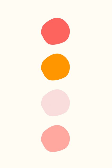 Cream background with four uneven circles spaced vertically along the middle. Each circle a different colour, bright pink, vibrant orange, pastel pink light, pastel pink Pink Orange White Aesthetic, Beige Pink Orange Aesthetic, 70s Pink Color Palette, Pink And Orange Pallete, Clementine Color Palette, Orange Pink White Color Palette, Orange Pink Beige Bedroom, Red Orange Pink Colour Palette, Red Pink Colour Palette