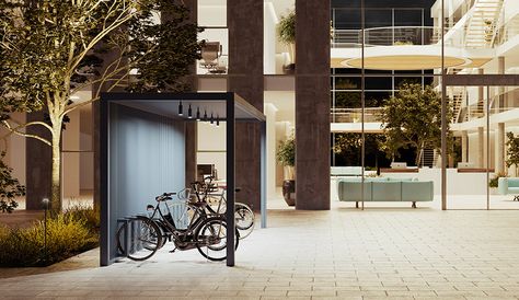 Bike Parking Pavilion by Kettal | azuremagazine.com Parking Design Home, Bike Parking Design, Bicycle Parking Design, Bike Shelter, Bike Room, Wooden Bike, Best Mountain Bikes, Best Bike, Bicycle Parking