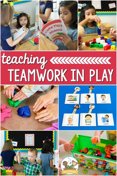 Teach teamwork and build community through play-based learning; collaborative play in preschool, pre-k, and kindergarten classroom; taking turns in Pre-K. Teamwork For Preschoolers, Working Together Activities Preschool, Cooperative Play Preschool, Preschool Cooperation Activities, Cooperation Activities For Preschool, Team Work Activities For Preschoolers, Cooperative Art Projects For Preschool, Teamwork Activities For Kindergarten, Work Together Wednesday Activities