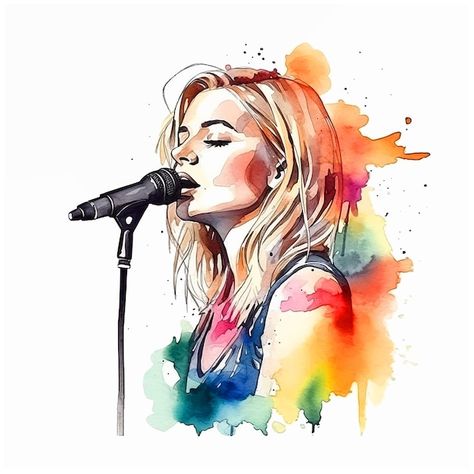 A girl singing watercolor paint | Premium Vector #Freepik #vector #wpap #watercolor-illustration #watercolor-girl #watercolor-drawing Music Art Drawing, Singing Drawing, Girl Singing, Singer Art, Color Drawing Art, Music Drawings, Music Illustration, Meaningful Drawings, About A Girl