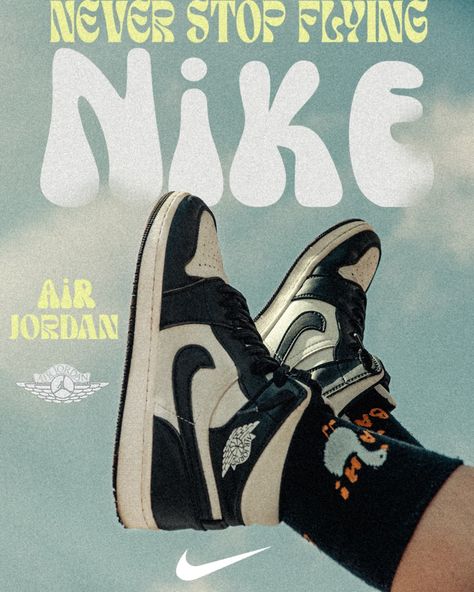 Never stop fluying •Made w/ @photoshop | #design #poster #posterdesign #art #artwork #nike #shoes #comercialphotography #comercial #streetwear #streetphotography | Nike Vintage Poster, Nike Shoe Poster, Sneaker Ads, Nike Ads, Nike Poster, Nike Ad, Shoe Poster, Creative Shoes, Graphic Poster Art