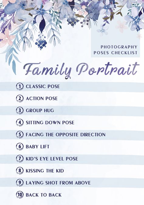 Family Portrait Photography Poses, Photo Checklist, Pose Portrait, Photography Hacks, Photography Settings, Photo Prompts, Family Portrait Poses, Family Picture Poses, Photography Poses Family