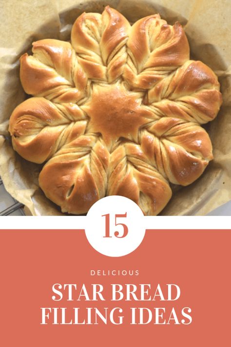 How to make star bread Star Cinnamon Bread, Bread Recipes For Christmas, Shaped Bread Ideas, Pizza Star Bread, Savory Star Bread, Christmas Star Bread Recipe, Christmas Bread Art, Bread Filling Ideas, Cinnamon Star Bread Recipe