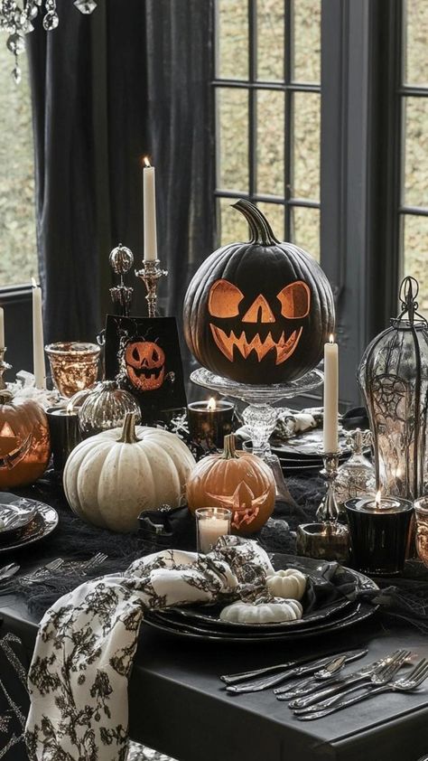 Create a whimsical Halloween wonderland with these table decorations! Use a striped black and white tablecloth as your base. Craft a centerpiece with stacked teacups filled with creepy curiosities. Incorporate mismatched vintage plates with spooky designs. Add charm with "Drink Me" potion bottle place cards and pocket watch-inspired coasters. Use flamingo croquet mallets as unique utensil holders. This Alice in Wonderland-inspired setup will delight guests of all ages! Halloween Party Table Decor, Drink Me Potion, Flamingo Croquet, Stacked Teacups, Halloween Party Table Decorations, Enchanting Table, Macabre Halloween, Halloween Wonderland, Unique Utensils