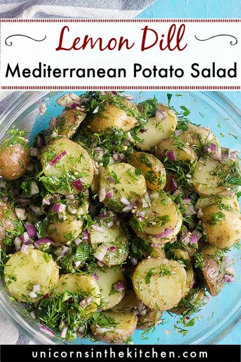 Potato Salad Mediterranean, Mediterranean Potato Salad Recipes, Salad With Potatoes Healthy, Mediterranean Diet Potato Salad, Greek Potato Salad No Mayo, Greek Potatoes Salad, Mediterranean Potato Soup, Breakfast Potato Salad, Olive Side Dishes