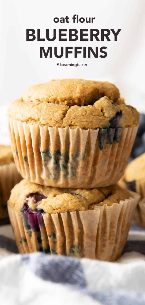 Oat Flour Blueberry Muffins, Oat Flour Muffins, Blueberry Muffin Recipe Healthy, Beaming Baker, Blueberry Oat Muffins, Oatmeal Flour, Oat Flour Recipes, Gluten Free Blueberry Muffins, Vegan Blueberry Muffins