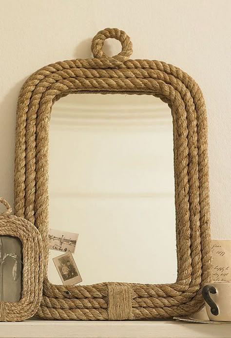 Beautiful Custom Rope Mirrors Spiegel Diy, Deco Marine, Nautical Room, Rope Mirror, Rope Projects, Mirror Frame Diy, Rope Frame, Traditional Mirrors, Custom Mirrors