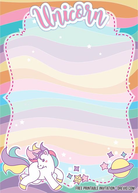 Awesome FREE Fancy Unicorn Invitation Templates #free #freeinvitation2019 #birthday #disney #invitations #invitationtemplates Background For Tarpaulin, Rainbow Unicorn Invitations, Unicorn Template, Unique Birthday Invitations, Unicorn Background, Unicorn Frame, Unicorn Wallpaper Cute, Unicorn Invitation, Unicorn Themed Birthday Party