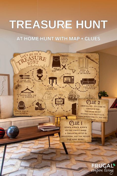 Printable Indoor Treasure Hunt for Kids - Editable PDF with Treasure Map and Rhyming Riddle Clue CardsEmbark on a thrilling adventure right in the comfort of your home with our printable Indoor Treasure Hunt for Kids! This delightful digital download includes everything you need to create an unforgettable treasure-hunting experience that will have your little ones giggling with excitement.What's Included: Printable Treasure Map: A beautifully illustrated map that will guide your young adventurer Pirate Scavenger Hunts, Indoor Treasure Hunt, Treasure Maps For Kids, Treasure Hunt Map, Pirate Party Games, Clue Cards, Treasure Hunt For Kids, Talk Like A Pirate Day, Treasure Hunt Clues