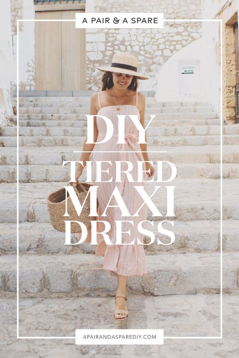 make-diy-tiered-maxi-dress Maxi Dress Tutorials, Robe Diy, Diy Maxi Dress, Haine Diy, Diy Vetement, Maxi Rok, Shirt Diy, Dress Tutorials, Kleidung Diy