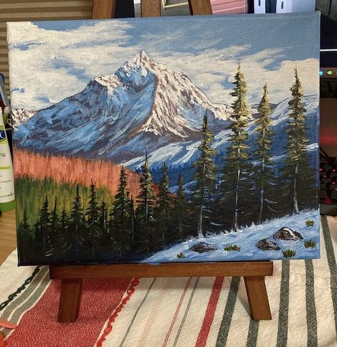 Snow Mountains Acrylic Painting, Snow Mountain Painting Acrylic, Mountain Painting Ideas On Canvas, Winter Mountains Painting, Winter Mountain Painting, Snowy Mountains Painting, Acrylic Mountains, Snow Mountain Painting, Mountain Painting Acrylic