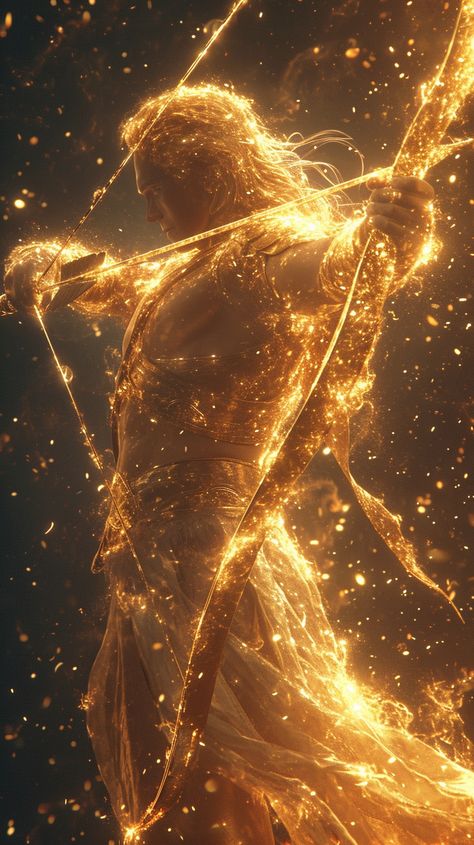 The golden archer Light Fantasy Art, Light Goddess, الفن الرقمي, Spiritual Knowledge, Vedic Art, Bow And Arrow, Arte Obscura, Fantasy Aesthetic, Arte Fantasy