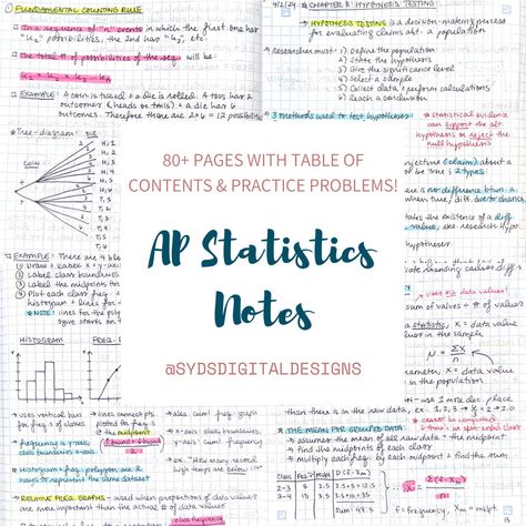 70 scanned pages of handwritten Introduction to Statistics notes, including a table of contents, graphs, formulas, and highlights! These notes were taken during the 2023-24 school year; all information is current and corresponds with each unit of the AP Statistics course. Also equivalent to college-level Statistics I or Introduction to Statistics.  Topics covered include:  1) Probability & Inferential Statistics 2) Frequency Distributions  3) Data Descriptions & Measures of Central Tendency 4) C Statistics Notes College, Inferential Statistics, Statistics Notes, Binomial Distribution, Probability And Statistics, Statistics Math, Economics Notes, Central Tendency, Ap Statistics