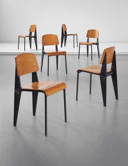 PHILLIPS : UK050215, Jean Prouvé, Set of six rare demountable 'Semi-metal' chairs, model no. 300 Jean Prouve Chair, Prouve Chair, Famous Chair, Iconic Furniture, Design Master, Vintage Chairs, Cool Chairs, Chairs Armchairs, Metal Chairs