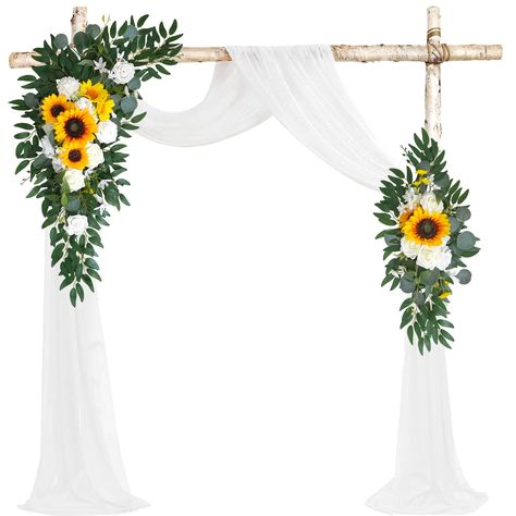 PRICES MAY VARY. ❤️Wedding Arch Flowers Kit: Package includes 1 x left corner flowers + 1 x right corner flowers + 1 X White Color Chiffon Fabric Drape of 600 x 73cm/19.7+ 5 x zip ties .The Left Corner flower (large swag) measures 30" long x 20" wide; the Right Corner flower (small swag) measures 24" long x 8" wide.(NOTE: Not Include Wood Stand) ❤️Wedding Flowers For Arch: The hanging flowers are realistic by handmade, never fade or fall which can totally replace those easy to wither and expensi Artificial Flower Arrangements Wedding, Wedding Reception Flower Arrangements, Garland Wedding Decor, Reception Backdrop, Gubahan Bunga, Wedding Arch Flowers, Arch Flowers, Garland Wedding, Wedding Arrangements