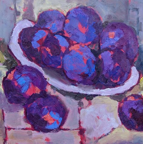 Plums by Amanda Cutlack Plum Painting, Plum Art, Yellow Plums, Plum Fruit, Types Of Fruit, Buy Art Online, Bottle Design, Rocks And Crystals, Buy Art