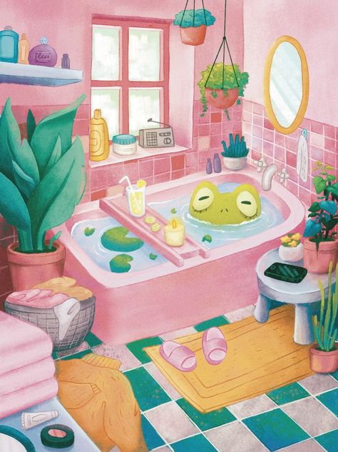 Bathroom Illustration Drawing, Bathtub Illustration, Bathtub Painting, Bathroom Illustration, Bathroom Drawing, Beautiful Bathtubs, Day Of Eating, In The Bathtub, Bath Art