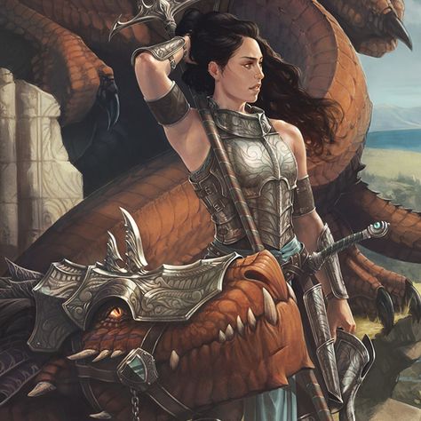 Girl and Her Dragon 1 - Dragonrider by Adam Schumpert on ArtStation. Woman In Armor, Rider Tattoo, Rpg Characters, Female Dragon, Dragon Knight, Dragon Rider, Dragon Pictures, Dragon Artwork, Fantasy Warrior