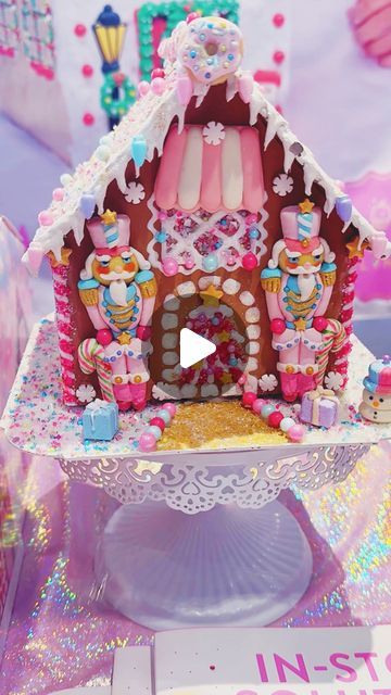 Bakery Bling™ on Instagram: "Get a first look at our most enchanting creation so far… ☁️✨  Say hello to our newest Designer Gingerbread House design coming this holiday season! This colorful pastel Nutcracker house is a dream come true. Stay tuned for the magic! 🎄🍬   #pastelaesthetic #pastelchristmas #nutcracker #pinkchristmas #gingerbreadhouse #bakerybling" Nutcracker Gingerbread House, Gingerbread Houses Ideas, Pastel Nutcracker, Cool Gingerbread Houses, Holiday Houses, Gingerbread House Designs, Candy Tree, Candy House, Xmas Food