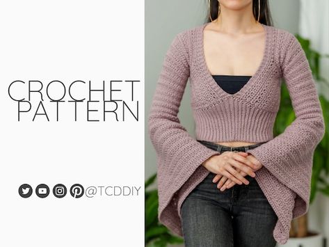 Check out this item in my Etsy shop https://www.etsy.com/listing/1305263875/crochet-bell-sleeve-top-pdf-pattern Crochet Bell, Crochet Bell Sleeve, Crochet Patterns Free Beginner, Crochet Sweaters, Step By Step Crochet, Crochet Tops Free Patterns, Crochet Design Pattern, Crochet Winter, Crochet Clothing