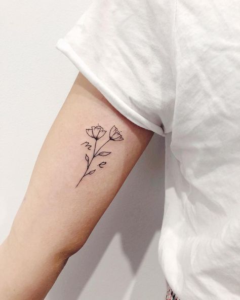 Small Initial Tattoo With Flower, Birth Flower Tattoo With Initial, Flower And Initial Tattoo, Initial Tattoo Flower, Flower With Initials Tattoo, Flower Tattoo With Initials In Stem, Flower Date Tattoo, Initial With Flower Tattoo, Initial Flower Tattoo