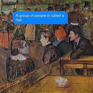 Classical-Art-Dark-Humor-April-Eileen-Henry-Texts-From-Your-Existentialist | Bored Panda Chicago Painting, Classical Art Memes, Henri De Toulouse Lautrec, Toulouse Lautrec, Clean Memes, Intp, Art Memes, Classical Art, Virginia Beach