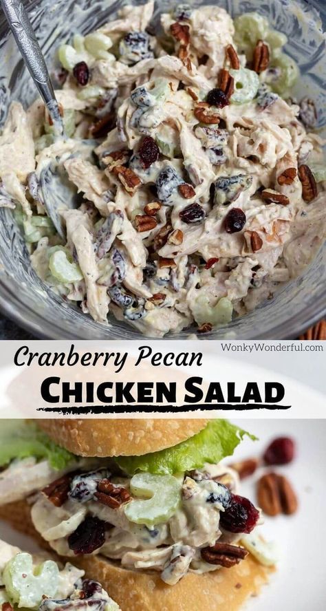 This Cranberry Pecan Chicken Salad is an easy, healthy and flavorful recipe. Great for lunch, dinner or meal planning. #chickensaladrecipes #chickensalad #lunchrecipes #mealplanning #healthyrecipes Cranberry Pecan Chicken Salad, Cranberry Chicken Salad, Pecan Chicken Salads, Cranberry Chicken, Pecan Chicken, Casserole Easy, Protein Meals, Salad Sandwich, Chicken Dishes Recipes