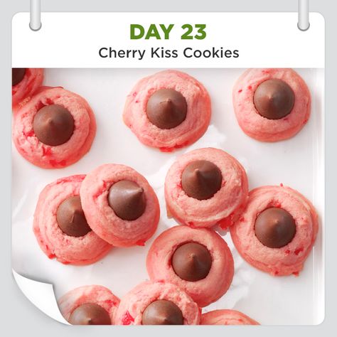 25 Days of Christmas Cheer :: Day 23 :: Cherry Kiss Cookies from Taste of Home -- shared by Joy Yurk, Grafton, Wisconsin Cherry Kiss Cookies, Kiss Cookie Recipe, Cookies And Candy, Valentines Recipes Desserts, Cherry Kiss, Kiss Cookies, Blossom Cookies, Low Carb Cheesecake, Valentine Desserts