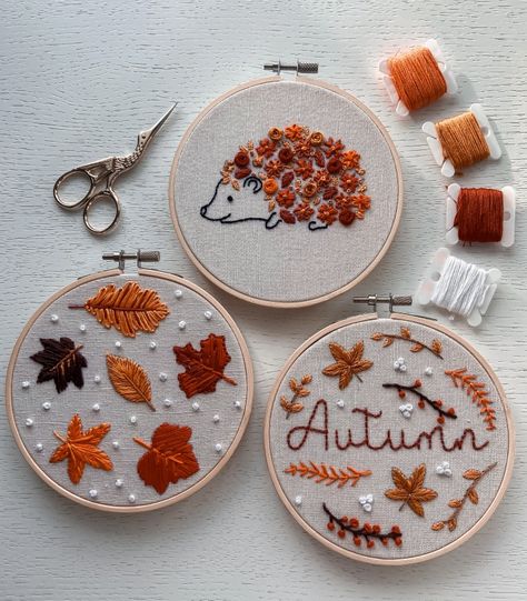 Embroidery Fall Designs, Simple Fall Embroidery Designs, Autumn Embroidery Ideas, Autumn Embroidery Designs, Autumnal Embroidery, Autumn Embroidery Patterns, Autumn Leaves Embroidery, Thanksgiving Embroidery, Embroidery Fall