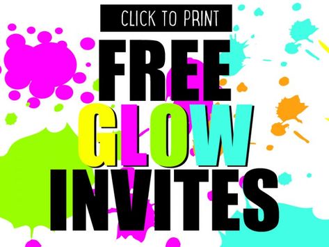 Free glow party invites - download, edit and print for free Diy Glow Party, Neon Party Invitations, Glow Theme Party, Birthday Party Invitations Free, Toy Story Invitations, Glow In Dark Party, Dance Party Invitations, Glow Birthday Party, Diy Glow