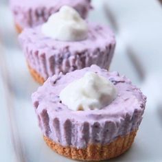 Mini No-bake Ube Cheesecakes Recipe by Tasty Ube Cheesecake Recipe, Ube Dessert Recipe, Ube Cheesecake, Mini No Bake Cheesecake, Ube Recipes, Filipino Food Dessert, Filipino Desserts, Mini Cheesecakes, Classic Desserts