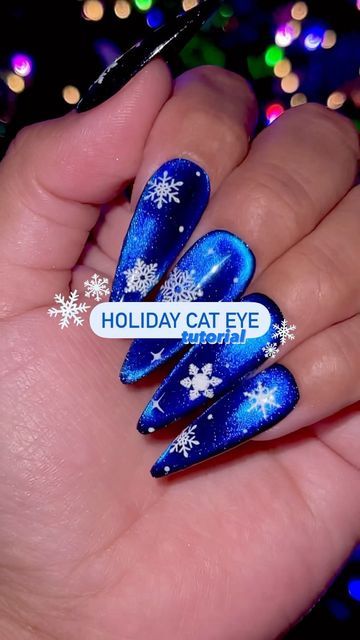 Christmas Cat Eye Nail Art, Cat Eye Snowflake Nails, Cat Eye Winter Nails, Christmas Cat Eye Nails, Cat Eye Christmas Nails, Holiday Nail Inspo, Snowflake 3d, Silver Cat Eye, Holo Nails