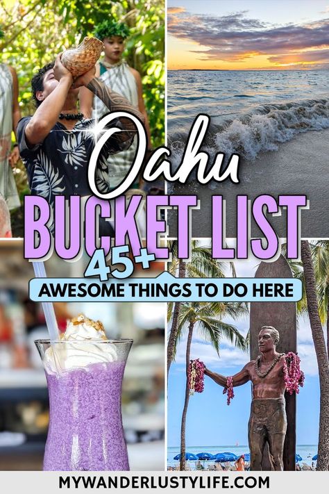 Oahu Bucket List: The Best Things to Do in Oahu, Hawaii | Everything from hiking, drinking and dining, surfing, snorkeling, luaus, beaches and ocean adventures, wildlife, history and Pearl Harbor, and so much more! Hawaii vacation tips for the island of Oahu. Hawaii Trip Planning, Hawaii Vacation Tips, Things To Do In Oahu, Oahu Vacation, Oahu Travel, Hawaii Things To Do, Hiking Food, Hawaii Trip, Hawaii Honeymoon