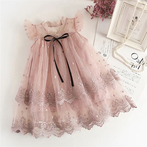 New pink beautiful lace sleeveless girls princess dress 3-8 years - Dresses Elegant Flower Girl Dress, Baby Princess Dress, Princess Dress Kids, Summer Dress Patterns, Girls Lace Dress, Dresses Fancy, Unicorn Dress, Girls Casual Dresses