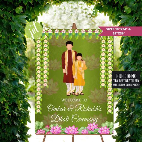 Dhoti Ceremony sign as Dhoti ceremony Decor Dhoti Ceremony Decorations, Dothi Ceremony, Thread Ceremony Decoration, Dhoti Ceremony, Flower Wall Decor Diy, Thread Ceremony, Ceremony Sign, Ceremony Signs, Ceremony Ideas