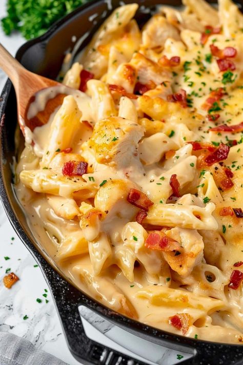 Dinner Ideas Using Bacon, One Pot Chicken Pasta Easy Dinners, Super Easy Dinner Ideas Simple, Mac N Cheese And Chicken, Cracked Chicken Penne, Italian Dinner Recipes For Family, Picky Eater Crock Pot Meals, Smoked Chicken Recipes Leftovers, Fast Weeknight Dinners Families