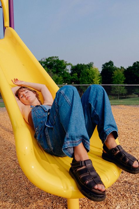 playground photoshoot Playground Photo Shoot, Playground Photoshoot, Playground Photography, Y2k Photoshoot, Inspo Poses, Adult Playground, Solo Photo, Park Playground, Creative Portrait Photography