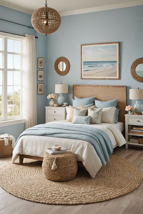 Summer Bedroom Ideas, Summer House Interiors, Beach House Bedroom, Coastal Bedroom Decorating, Summer Bedroom, Coastal Room, Casa Country, Coastal Bedrooms, Coastal Bedroom